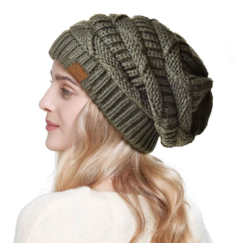 SOMALER Knit Beanie Hat for Women Oversize Chunky Winter Slouchy Beanie Hats Ski Cap Army Green - Image 3